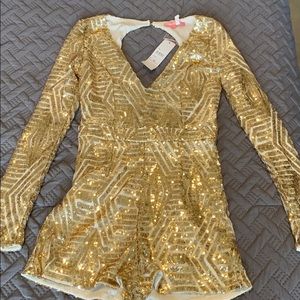 Gold long sleeve romper